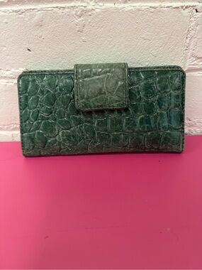 FOSSIL Sydney Tab Crocodile Clutch Dark Green Leather Wallet Clutch Snap